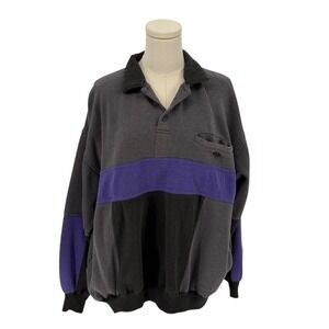 Willow Bay Vintage Gray Purple Color Block Long Sleeve Polo Shirt Sweatshirt XL